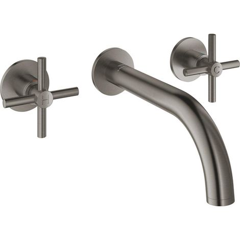 GROHE Mitigeur Lavabo 3 Trous Atrio 20661 Set de Montage Final Poignée Croisillon hard graphite brossé, 20661AL0 (1/2)