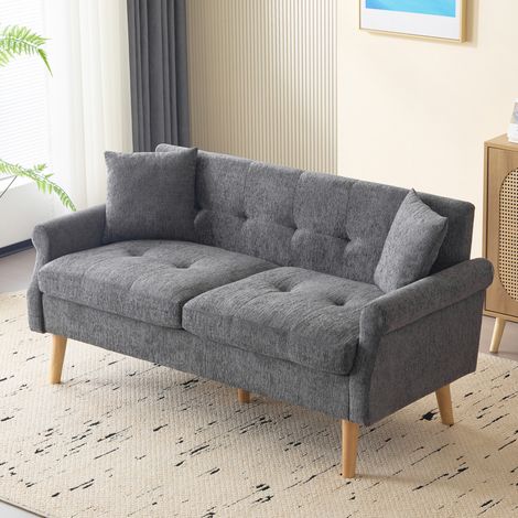 2-Sitzer Sofa 162x74x77 cm grau Chenille mit 15 cm Sitzkissen und Massivholzbeinen (1/5)