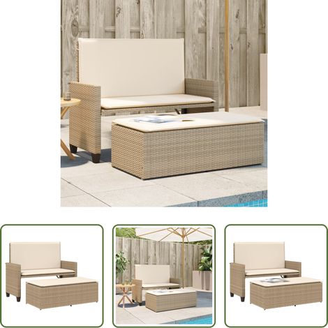 Canapé-lit - Banc de jardin et coussins et repose-pied beige résine tressée (1/5)