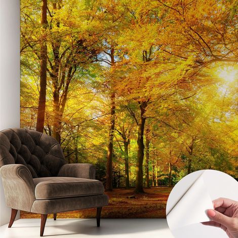Selbstklebend Tapete modern Wohnzimmer - Wanddekoration - einfach anzubringen Goldene Blätter 250x250 cm