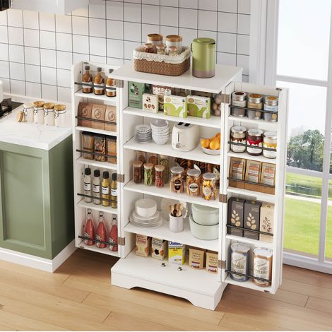 Mobile cucina 120 x 60 x 40 cm con luce LED con sensore, 2 ante, bianco DESVIAE (1/5)