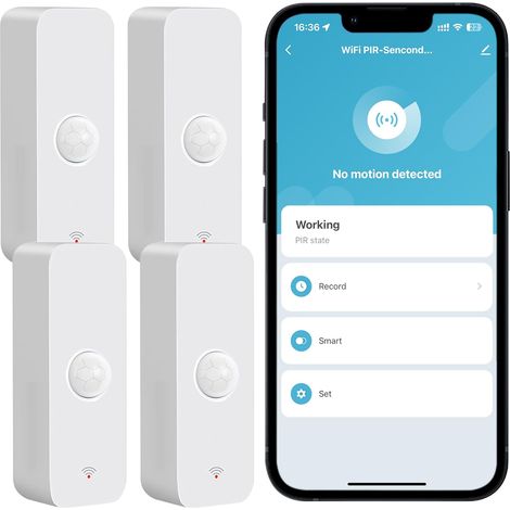 Détecteur de Mouvement WiFi : détecteur de Mouvement Intelligent avec Notifications d'application, capteur de Contact sans Fil pour domotique Intelligente, (4 pièces) (1/5)
