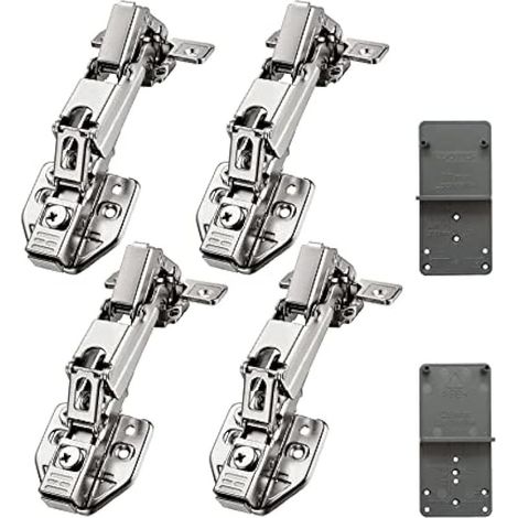 Clip–On 165 Degré Plein Recouvrante Charnieres 35mm avec Hydraulique Amortissement Soft Close Charnière pour Meuble Armoires de Porte de Placard Cuisine Complètement en Applique Lot de 4 (1/5)