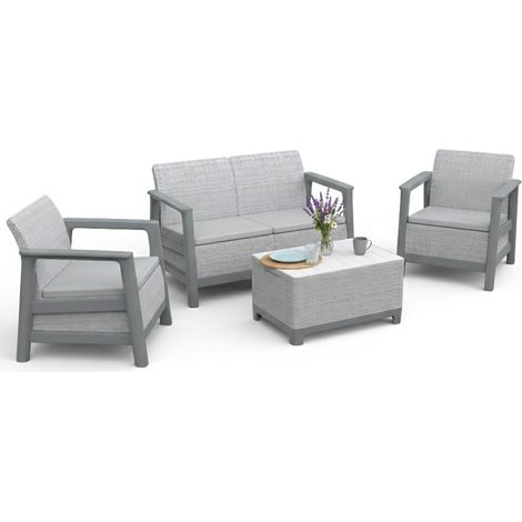 Gartenmöbel-Set Grafton, Outdoor Lounge 4-Sitzer, ein Tisch, UV-beständig, Hellgrau
