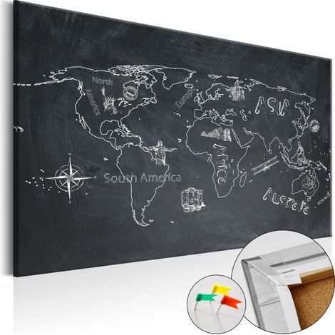 Tableau en Liège "Carte du Monde - Travel Broadens the Mind" 60 x 90 cm (1/2)