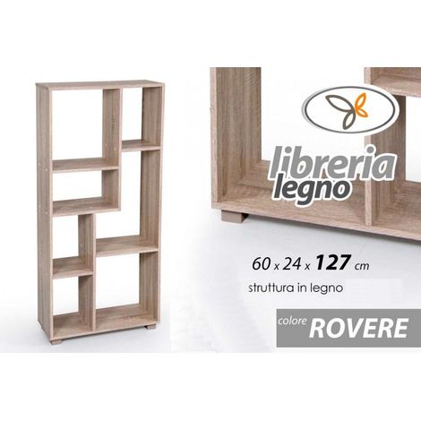 Estantería móvil biblioteca estantes irregulares roble decorativo cm 60 x 24 x 127 h