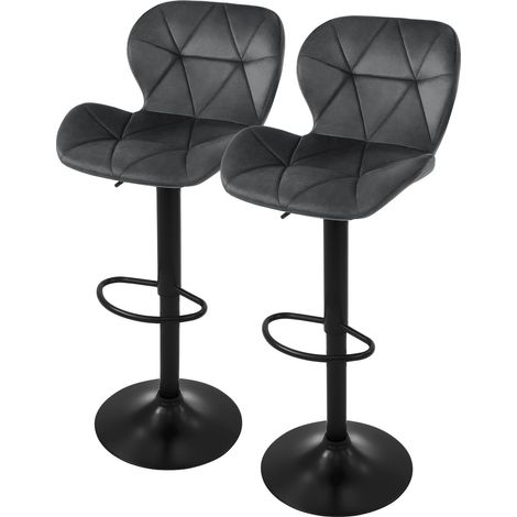 ML-Design Set di 2 Sgabelli da Bar Rivestimento in Velluto Grigio Sedia da Bancone Regolabile in Altezza 59-79 cm Girevole a 360° Sgabello Alto da Cucina Sedie da Bistrot con Schienale e Poggiapiedi (1/5)