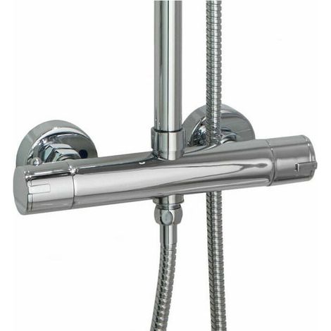 Round double outlet thermostatic mixer for shower column - chrome (1/5)