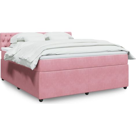 Cama box spring con colchón terciopelo rosa 180x200 cm (1/5)