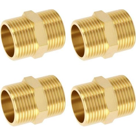 4pcs Mamelon double, Laiton, Filetage extérieur 3/4'', Diamètre 20mm, Pour plomberie, Chauffage (1/5)