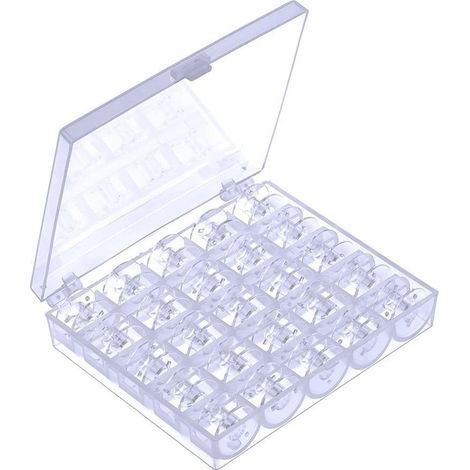 Bobines de machine à coudre, bobines universelles en plastique pour machine à coudre, avec boîte de rangement (25 bobines transparentes), 1310,52,5 cm. (1/5)