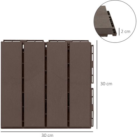 Dalles clipsables pour terrasse 30 x 30 cm, lot de 9 pièces, brun (1/5)