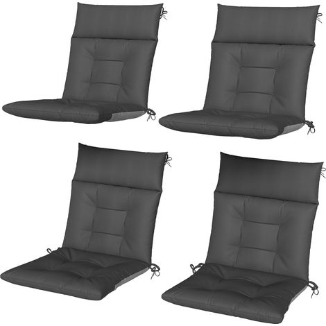 Ensemble de 4 coussins d'assise imperméables et antidérapants avec attaches, adaptés à une utilisation intérieure et extérieure, 111,5 x 53 x 8 cm, gris foncé