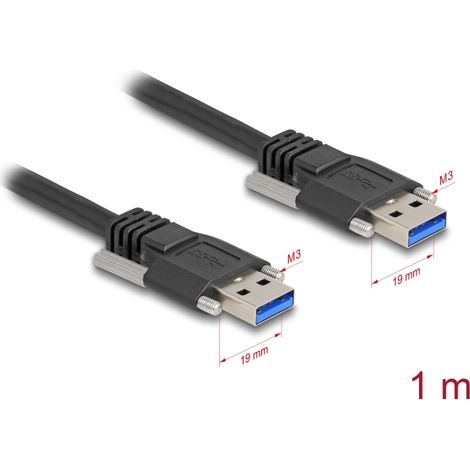 Delock USB 5 Gbps Cable Tipo-A macho a Tipo-A macho con distancia entre tornillos 19 mm / tornillos M3 1 m negro
