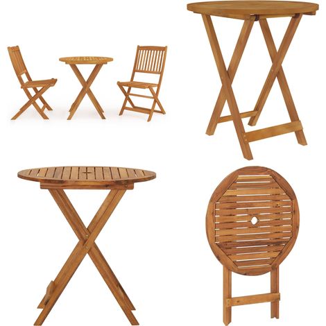 3-tlg. Garten-Essgruppe Klappbar Massivholz Akazie - Klappbarer Gartenstuhl - Gartenset - Holztisch - Esszimmergarnitur - Outdoor Möbel - Home & Living (1/5)