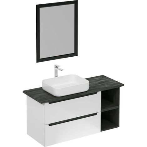 Naturel Mobiletto da bagno con lavabo, comprensivo di rubinetto, bocca e scarico per lavabo Naturel Stilla bianco lucido (KSETSTILLA002)