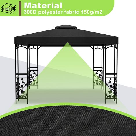 Jiubiaz Tetto di ricambio per gazebo 3x3 m, doppio tetto con uscita camino, copertura in poliestere 300D, protezione UV, antracite
