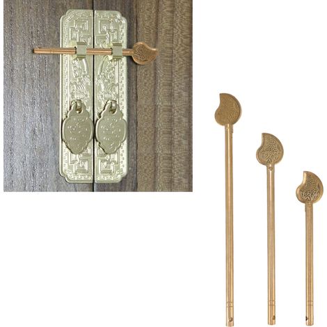 Set aus 3 chinesischen Türriegeln aus Messing in Blattform für Wohnmöbel. (1/5)