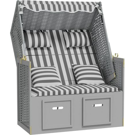 Strandkorb avec coussins Résine tressée bois solide gris blanc (1/5)