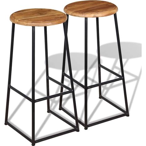 Lot de 2 Chaises de bar Tabourets de bar - Tabouret Haut Bois de teck massif BV872293 - BonneVie (1/5)
