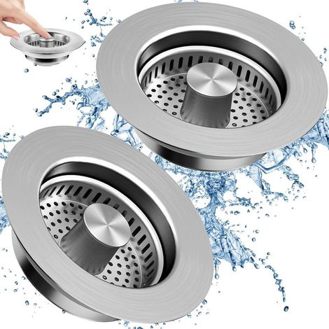 Bouchon Evier Cuisine,avec crépine Anti-colmatage,Bouchon d'évier escamotable en Acier Inoxydable 304,crépine d'évier de Cuisine 3 en 1,Filtre Les résidus Alimentaires,évite Les odeurs (2) (1/5)