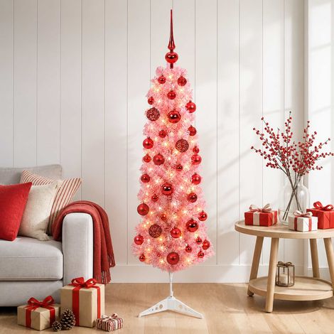 vidaXL Artificial Slim Christmas Tree with Bauble 150 cm 150 LEDs (1/5)