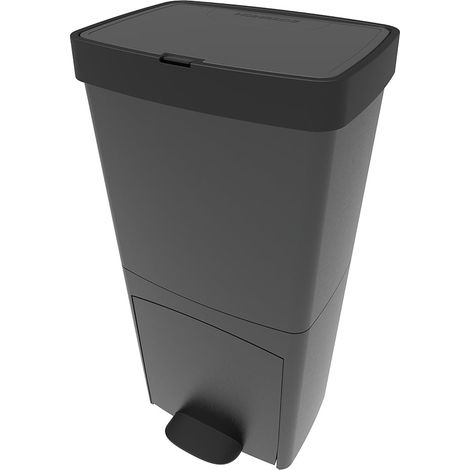 Kitchen Move – Poubelle tri sélectif 70L – 2 compartiments modulables – Couvercle à pression – Plastique recyclé gris anthracite