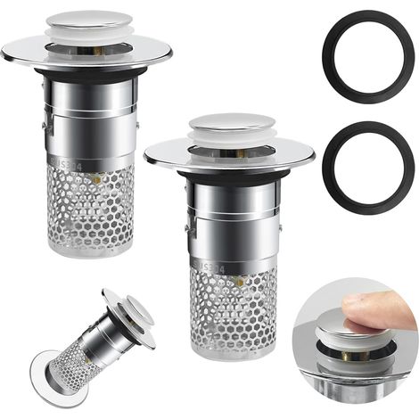 2 Pièces Bonde Lavabo avec Filtre Amovible,34-40mm Bouchon de Vidange Amélioré Bouchon Evier Salle De Bain avec Tamis à Cheveux,Universel Pop Up Bonde de Lavabo (1/5)