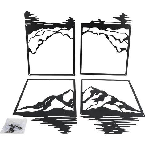 4 art mural montagne métal fer minimaliste dessin ligne – Déco salon chambre bureau noir type C, décoration (1/5)