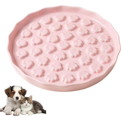 Slow Feeder Cat Bowl Ceramic, Ceramic Puppy Slow Feeder Bowl, Licky Mats for Dogs and Cats, Anti-Choking Puzzle Interactive Dog Slow Feeder Bowl for Small/Medium Dog (rose) (1/5)