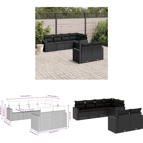 7-tlg. Garten-Sofagarnitur mit Kissen Schwarz Poly Rattan - Gartenmöbel - Outdoor Möbel - Rattan Sofa - Lounge Set - Esszimmergarnitur - Home & Living (1/3)