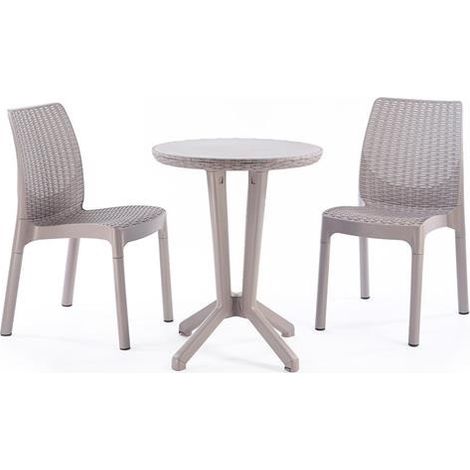 Set tavolo + 2 sedie bistro bianco tipo rattan