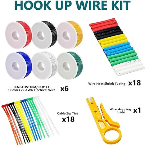 Spools Kit Silicone Cables, 22AWG Electrical Wire Colours Kit, Electronic Flexible Silicone Wire Kit, Tinned Copper Stranded Electrical Wire Kit for Household Appliances (1/4)
