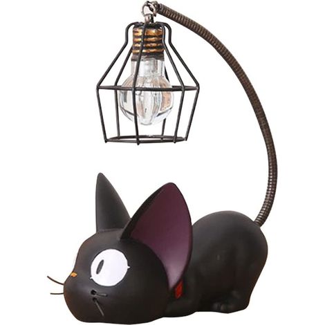 Litzee – Nachttischlampe mit Katzenmotiv aus Kunstharz – Lampenschirm aus Draht – Maße: 8 x 12 x 17 cm – Sanftes Licht zum Lesen (1/5)