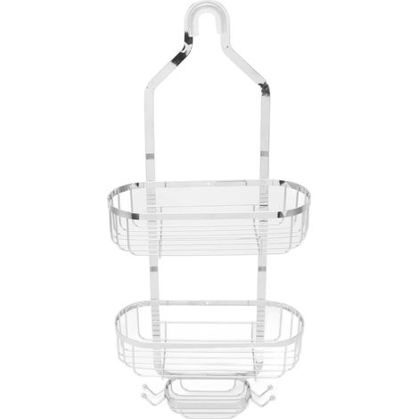 Panier de salle de bain mural en métal galvanisé, 2 niveaux, sans perçage, accessoires de toilette. (1/5)