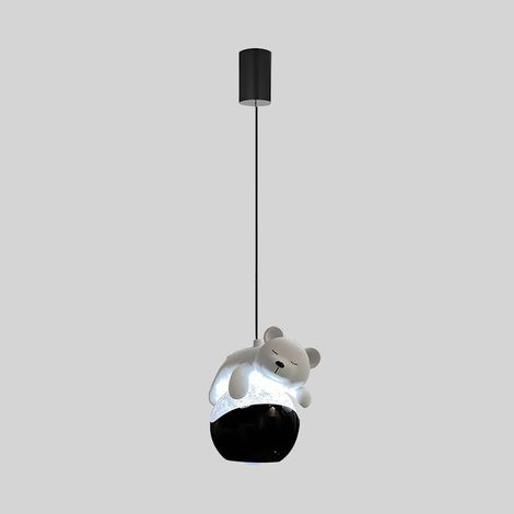 Suspension de chevet, lampe à suspension sphérique en métal avec abat-jour en acrylique, lustre LED moderne - 12W - 3 modes de couleur, lumières suspendues petit ours blanc dessin animé pour chambre d (1/5)