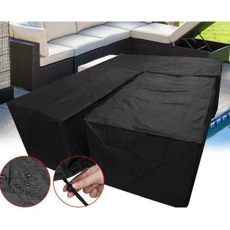 Copridivano da giardino a forma di L - Copertura per salotto da giardino con cordino di serraggio inferiore, (a forma di L 260x192cm + quadrato 155x95x68cm) (1/5)