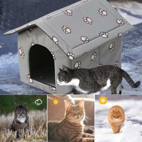 Niche pour Chat Extérieur - Résistante aux Intempéries - Tissu Oxford Imperméable - Abri Isolé - Confortable (1/4)