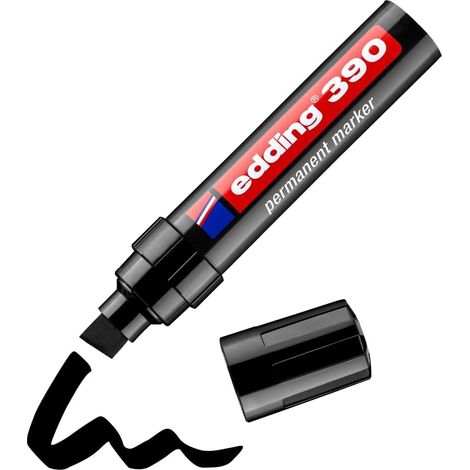Marqueur permanent - Noir - 1 stylo - Pointe biseautée épaisse 4-12 mm - Imperméable, sèche vite - Marqueur polyvalent universel - pour carton, plastique, bois, métal, verre, pierre, toile (1/5)
