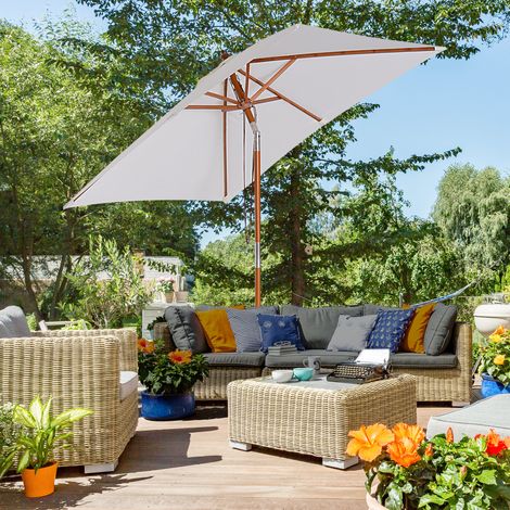 Outsunny Garten-Sonnenschirm, rechteckig, neigbar, Holz und hochdichtes Polyester, 2 m x 1,5 m x 2,3 m, Creme