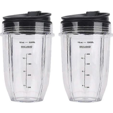 Lot de 2 gobelets de rechange de 532 ml (18 oz) avec couvercle pour blender Ninja Auto IQ BL480, BL642, BL450, BL682, BL480, BL490, BL640 et BL680 (1/5)