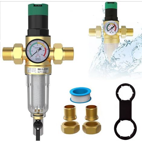 Filtre Autonettoyant avec Réducteur de Pression et Manomètre, 3/4" Pouces - Pression d'Eau Ajustable et Réutilisable, Installation Facile, Pour Osmoseur, Solaire, Chaudières et Robinet (1/5)