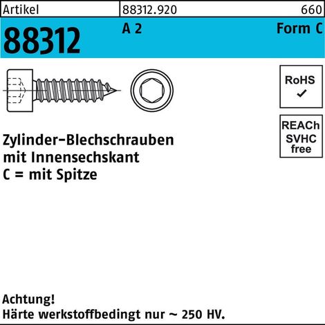 Zylinderkopf-Blechschraube VG 4,8x60 Edelstahl A2 blank Innensechskant 100 Stk (1/2)