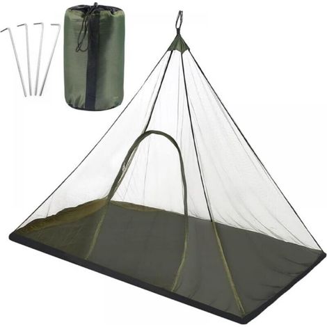 Moustiquaire de camping 220 x 120 x 100 cm avec sac de rangement, moustiquaire de voyage légère et portable avec fermeture éclair, idéale pour la pêche, le camping (verte, avec fond) (1/5)