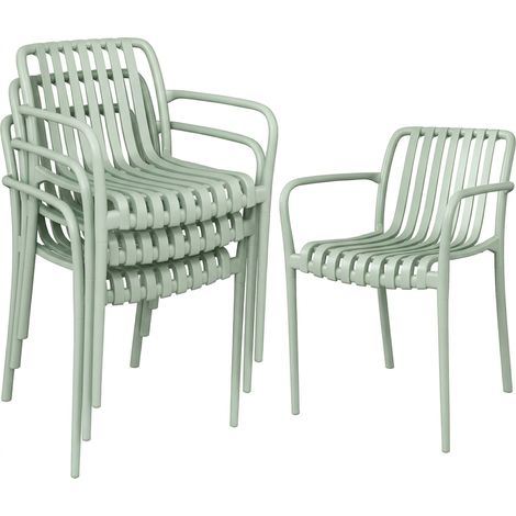 Lot de 4 chaises de jardin - Outsunny - empilables accoudoirs dossier à lattes ergonomique - PP - 55x58,5x81,5cm - gris vert
