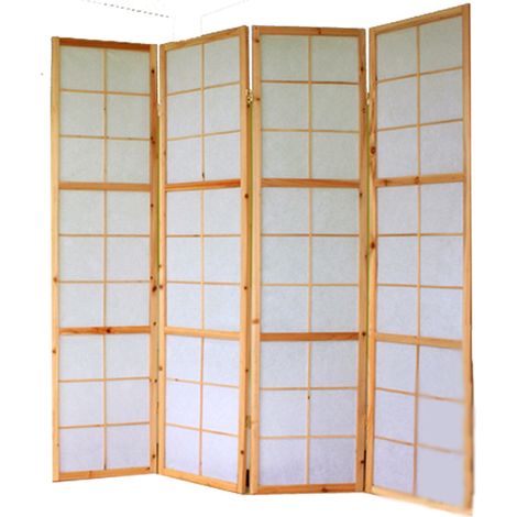 Biombo de 4 paneles en madera natural y papel de arroz 175x176cm PAR06034 (1/3)