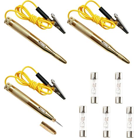 Lot de 3 testeurs de tension de voiture 6-24 V avec lumière de test – Stylo de test électrique avec pince à ressort pour voiture, moto, lumière de test pour fusibles, câbles et circuits (1/5)
