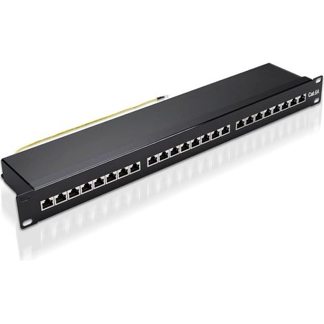 Panneau de distribution CAT 6a 24 ports, panneau de brassage réseau LAN blindé RJ45 avec barre LSA, panneau de brassage 10 Gbit/s 19" pour câble de pose Cat7/6a/6 (1/5)