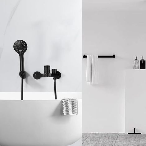 Bath Mixer Tap with 3 Jets Shower Head Wall Mounted Brass Shower Tap Single Lever for Bath with Stand and Hose (1/3)