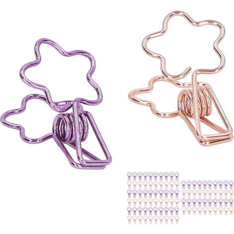 Lot de 100 pinces à papier mignonnes en forme de fleur, roses dorées et violettes, pour la maison, l'école ou le bureau. (1/5)